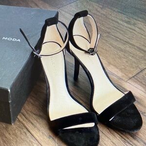 Dune London Black Velvet Ankle Strap Heels
